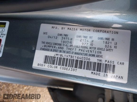 2012 Mazda 3 i Touring with VIN JM1BL1V78C1640306, listed as a IAAI auction lot 41440907 with 134,428 mi miles and . Bid and sale history available at DreamBid. Image 9.