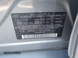 2011 Hyundai Sonata GLS with VIN 5NPEB4AC3BH249656, listed as a IAAI auction lot 41996254 with 112,643 mi miles. Bid and sale history available at carsss.com. Image 9.