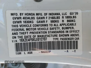 2020 Honda Insight Touring z VIN 19XZE4F9XLE012707, wystawiony jako Copart lot #56637245 z przebiegiem 69 286 mil mil oraz Szkoda całkowita • Salvage title. Historia ofert i sprzedaży dostępna na DreamBid. Obrazek 13.