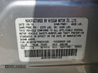 2015 Infiniti Q50 with VIN JN1BV7AP7FM331225, listed as a Copart auction lot 58298965 with 148,267 mi miles and Salvage title. Bid and sale history available at DreamBid. Image 12.