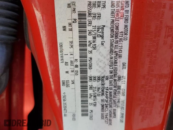2012 Ford Focus SE with VIN 1FAHP3F24CL194727, listed as a Copart auction lot 52786855 with 154,017 mi miles and Salvage Title. Bid and sale history available at carsss.com. Image 12.