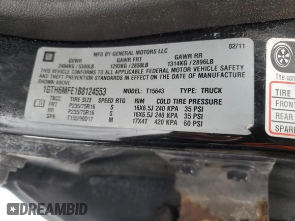 2011 GMC Canyon SLE1 with VIN 1GTH6MFE1B8124553, listed as a Copart auction lot 46122415 with 176,763 mi miles and Salvage title. Bid and sale history available at DreamBid. Image 12.
