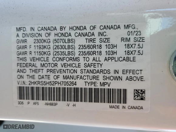 2023 Honda CR-V Hybrid Sport with VIN 2HKRS5H52PH705264, listed as a Copart auction lot 50102705 with 33,558 mi miles and Salvage Title. Bid and sale history available at carsss.com. Image 13.