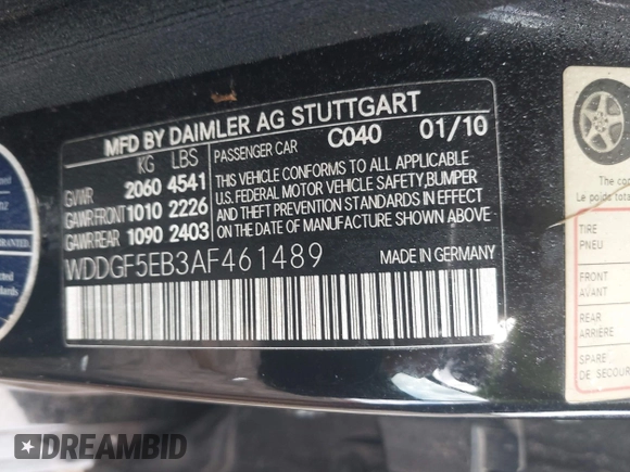 2010 Mercedes-Benz C 300 Sport with VIN WDDGF5EB3AF461489, listed as a IAAI auction lot 42470041 with 128,881 mi miles and . Bid and sale history available at DreamBid. Image 9.
