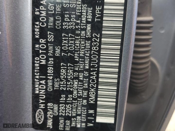 2018 Hyundai Kona SEL with VIN KM8K2CAA1JU078322, listed as a Copart auction lot 49246225 with 100,341 mi miles and Salvage Title. Bid and sale history available at carsss.com. Image 12.