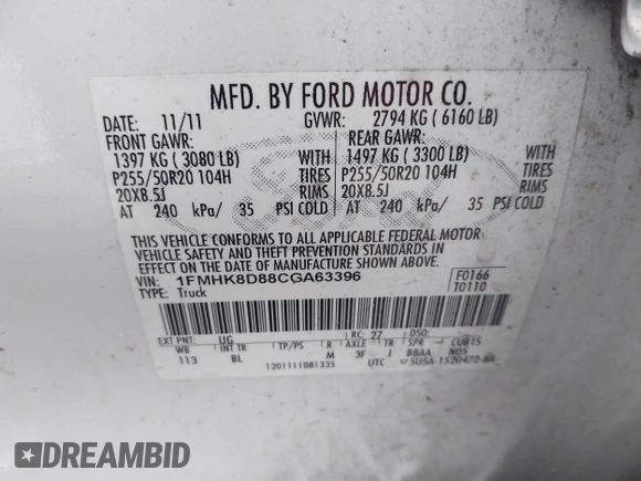 2012 Ford Explorer XLT with VIN 1FMHK8D88CGA63396, listed as a IAAI auction lot 41409515 with 208,776 mi miles and . Bid and sale history available at DreamBid. Image 9.