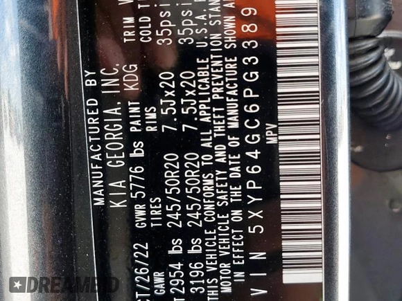 2023 Kia Telluride S with VIN 5XYP64GC6PG338950, listed as a Copart auction lot 62585695 with 72,523 mi miles and Salvage title. Bid and sale history available at DreamBid. Image 13.