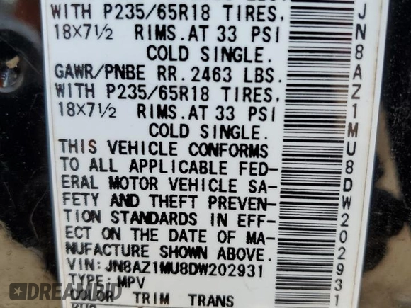 2013 Nissan Murano S with VIN JN8AZ1MU8DW202931, listed as a Copart auction lot 76040234 with 124,104 mi miles and Salvage Title. Bid and sale history available at carsss.com. Image 15.