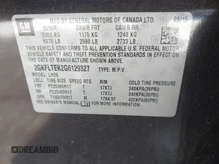 2016 GMC Terrain SLE with VIN 2GKFLTEK2G6129327, listed as a IAAI auction lot 41417482 with 67,437 mi miles. Bid and sale history available at carsss.com. Image 9.