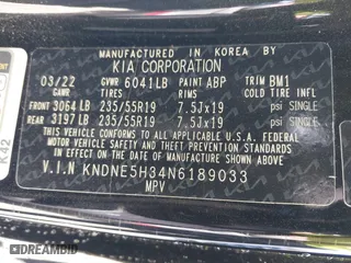 2022 Kia Carnival SX with VIN KNDNE5H34N6189033, listed as a IAAI auction lot 41646273 with 28,239 mi miles. Bid and sale history available at carsss.com. Image 9.