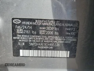 2014 Hyundai Elantra SE with VIN 5NPDH4AE9EH495336, listed as a Copart auction lot 54343835 with 156,603 mi miles and Salvage Title. Bid and sale history available at DreamBid. Image 12.