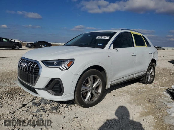 2020 Audi Q3 S line Prestige with VIN WA1FECF37L1043998, listed as a Copart auction lot 89387045 with 26,952 mi miles and Salvage Title. Bid and sale history available at carsss.com. Image 1.