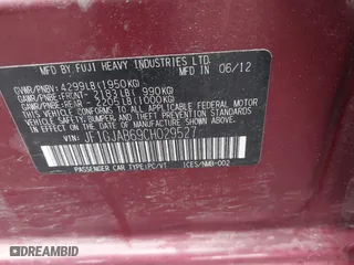 2012 Subaru Impreza Sedan 2.0i Premium with VIN JF1GJAB69CH029527, listed as a IAAI auction lot 41865233 with 110,775 mi miles. Bid and sale history available at carsss.com. Image 9.