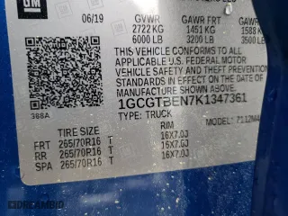 2019 Chevrolet Colorado 4WD Work Truck with VIN 1GCGTBEN7K1347361, listed as a Copart auction lot 49280215 with 85,528 mi miles and Salvage Title. Bid and sale history available at carsss.com. Image 12.