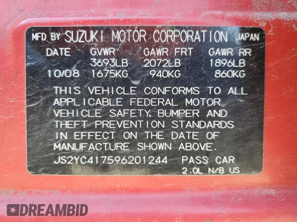 2009 Suzuki SX4 Touring Pkg 2 with VIN JS2YC417596201244, listed as a Copart auction lot 46684265 with 146,543 mi miles and Salvage Title. Bid and sale history available at carsss.com. Image 13.