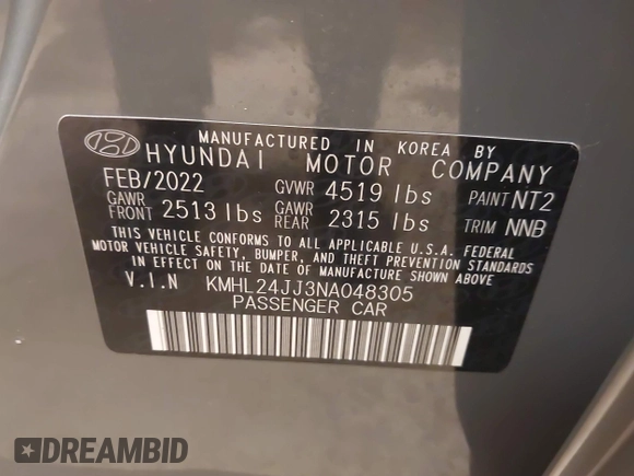 2022 Hyundai Sonata Hybrid Blue with VIN KMHL24JJ3NA048305, listed as a IAAI auction lot 41572735 with 88,085 mi miles. Bid and sale history available at carsss.com. Image 9.
