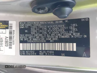 2005 Toyota Sienna CE with VIN 5TDZA23C55S320036, listed as a IAAI auction lot 41424086 with 195,565 mi miles and . Bid and sale history available at DreamBid. Image 9.