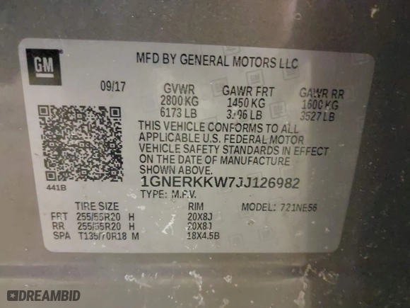 2018 Chevrolet Traverse Premier with VIN 1GNERKKW7JJ126982, listed as a IAAI auction lot 41535580 with 171,161 mi miles. Bid and sale history available at carsss.com. Image 9.