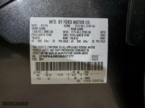 2016 Ford Edge SEL with VIN 2FMPK4J95GBB57377, listed as a Copart auction lot 50358935 with 75,721 mi miles and Clean Title. Bid and sale history available at carsss.com. Image 13.