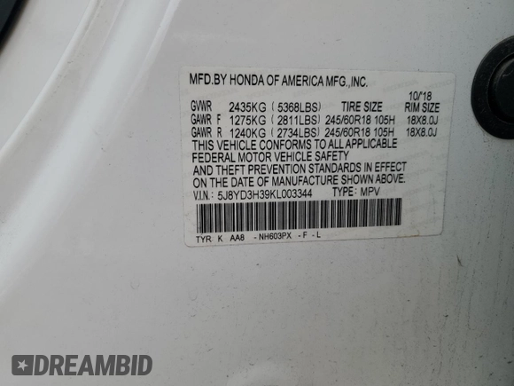 2019 Acura MDX with VIN 5J8YD3H39KL003344, listed as a Copart auction lot 43153415 with 83,064 mi miles and Salvage Title. Bid and sale history available at carsss.com. Image 13.