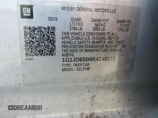 2019 Chevrolet Sonic LT with VIN 1G1JD6SB6K4149172, listed as a Copart auction lot 68833224 with 63,739 mi miles and Salvage title. Bid and sale history available at DreamBid. Image 13.
