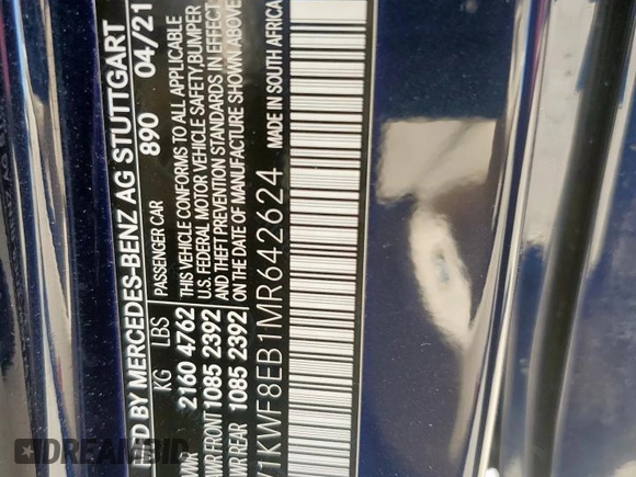 2021 Mercedes-Benz C 300 with VIN W1KWF8EB1MR642624, listed as a Copart auction lot 46552065 with 25,127 mi miles and Salvage Title. Bid and sale history available at carsss.com. Image 13.