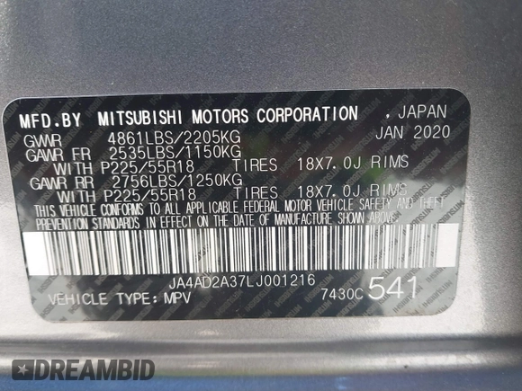 2020 Mitsubishi Outlander ES z VIN JA4AD2A37LJ001216, wystawiony jako IAAI lot #41623939 z przebiegiem 66 282 mil mil oraz . Historia ofert i sprzedaży dostępna na DreamBid. Obrazek 9.