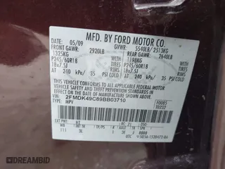 2009 Ford Edge Limited with VIN 2FMDK49C89BB03710, listed as a IAAI auction lot 41876833 with 202,157 mi miles. Bid and sale history available at carsss.com. Image 9.