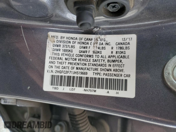 2018 Honda Civic EX с VIN 2HGFC2F71JH519669, выставлен на аукционе Copart как лот 47283725 с пробегом 130 590 миль миль и Списание • Salvage title. История ставок и продаж доступна на DreamBid. Изображение 15.