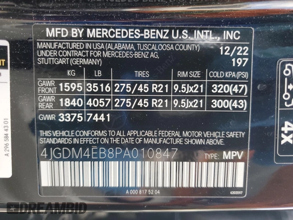 2023 Mercedes-Benz EQS 580 z VIN 4JGDM4EB8PA010847, wystawiony jako Copart lot #49866615 z przebiegiem 20 042 mil mil oraz Szkoda całkowita • Salvage title. Historia ofert i sprzedaży dostępna na DreamBid. Obrazek 12.