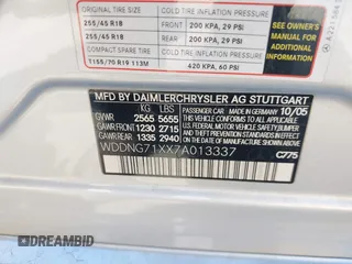 2007 Mercedes-Benz S 550 with VIN WDDNG71XX7A013337, listed as a IAAI auction lot 42022393 with 151,671 mi miles and . Bid and sale history available at carsss.com. Image 9.