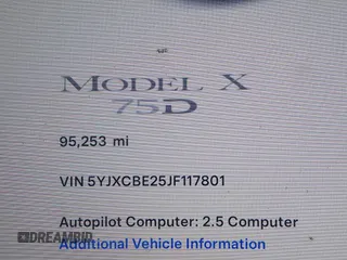 2018 Tesla Model X 75D with VIN 5YJXCBE25JF117801, listed as a IAAI auction lot 41798116 with 95,253 mi miles. Bid and sale history available at carsss.com. Image 15.