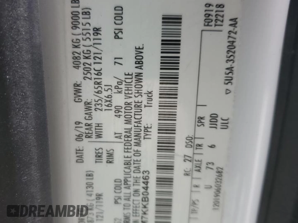 2019 Ford Transit z VIN 1FTYR2CM7KKB04463, wystawiony jako Copart lot #48889585 z przebiegiem 88 264 mil mil oraz Szkoda całkowita • Salvage title. Historia ofert i sprzedaży dostępna na DreamBid. Obrazek 13.