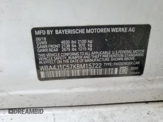 2021 BMW 4 Series 430i with VIN WBA4J1C57KBM15722, listed as a Copart auction lot 52690175 with 55,704 mi miles and Salvage Title. Bid and sale history available at DreamBid. Image 13.