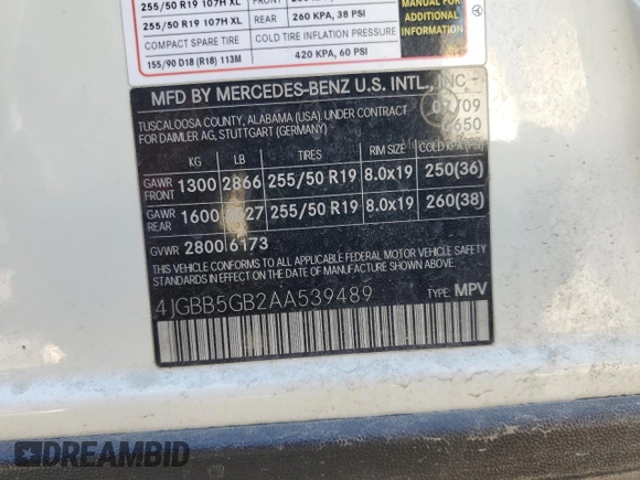 2010 Mercedes-Benz M 350 with VIN 4JGBB5GB2AA539489, listed as a Copart auction lot 83767804 with 139,277 mi miles and Salvage Title. Bid and sale history available at DreamBid. Image 13.