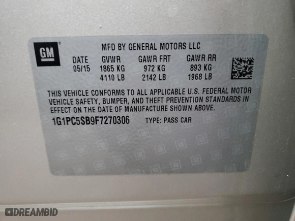 2015 Chevrolet Cruze LT with VIN 1G1PC5SB9F7270306, listed as a Copart auction lot 81076604 with 117,000 mi miles and Salvage Title. Bid and sale history available at carsss.com. Image 14.