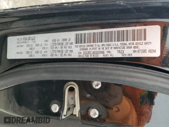 2019 Ram 2500 Tradesman z VIN 3C6UR5CJ6KG633486, wystawiony jako Copart lot #47459835 z przebiegiem 123 704 mil mil oraz Szkoda całkowita • Salvage title. Historia ofert i sprzedaży dostępna na DreamBid. Obrazek 12.