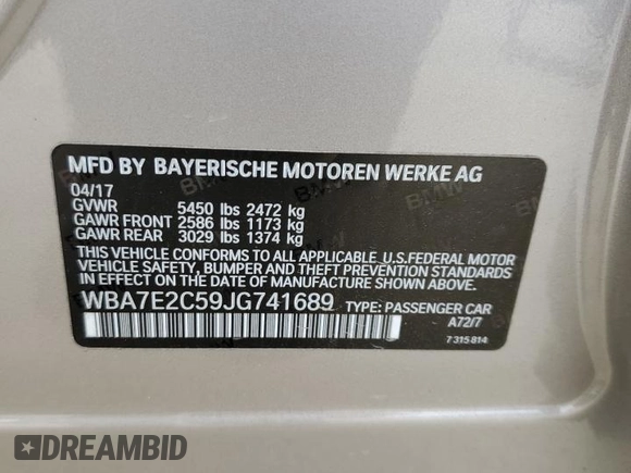 2018 BMW 7 Series 740i with VIN WBA7E2C59JG741689, listed as a Copart auction lot 50948855 with 96,337 mi miles and Salvage Title. Bid and sale history available at carsss.com. Image 13.