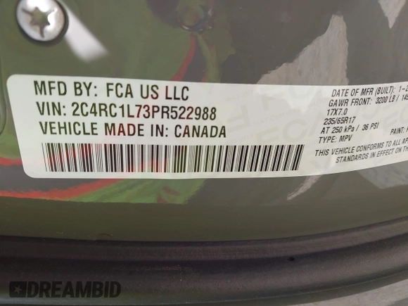 2023 Chrysler Pacifica Hybrid Touring L with VIN 2C4RC1L73PR522988, listed as a IAAI auction lot 42280263 with 54,939 mi miles and . Bid and sale history available at DreamBid. Image 9.