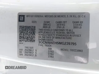 2021 Chevrolet Silverado 1500 Work Truck with VIN 3GCNWAEH5MG239795, listed as a IAAI auction lot 41932783 with 157,700 mi miles. Bid and sale history available at carsss.com. Image 9.