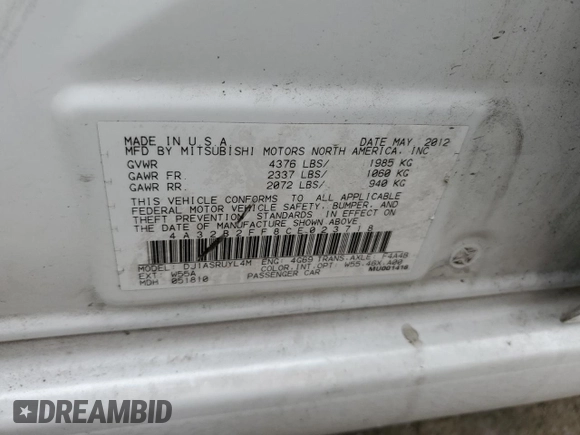 2012 Mitsubishi Galant FE z VIN 4A32B2FF8CE023718, wystawiony jako Copart lot #53543365 z przebiegiem 122 667 mil mil oraz Szkoda całkowita • Salvage title. Historia ofert i sprzedaży dostępna na DreamBid. Obrazek 14.