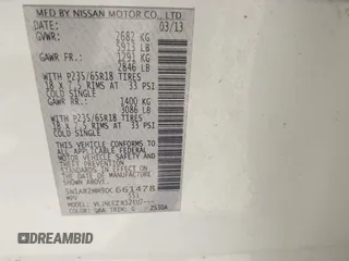 2013 Nissan Pathfinder Platinum with VIN 5N1AR2MM9DC661478, listed as a IAAI auction lot 42658641 with 183,913 mi miles and . Bid and sale history available at DreamBid. Image 9.