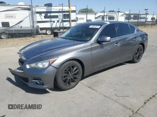 2014 Infiniti Q50 Premium with VIN JN1BV7AP2EM677469, listed as a Copart auction lot 61627125 with 106,670 mi miles and Salvage title. Bid and sale history available at DreamBid. Image 1.