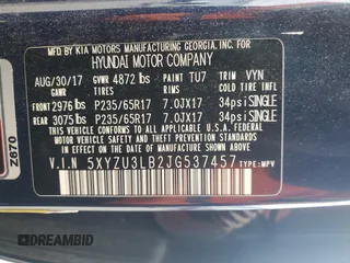 2018 Hyundai Santa Fe 2.4L z VIN 5XYZU3LB2JG537457, wystawiony jako Copart lot #56800005 z przebiegiem 97 344 mil mil oraz Szkoda całkowita • Salvage title. Historia ofert i sprzedaży dostępna na DreamBid. Obrazek 13.