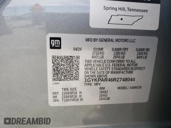 2024 Cadillac XT6 FWD Luxury with VIN 1GYKPAR46RZ748044, listed as a Copart auction lot 47118725 with 3,286 mi miles and Salvage title. Bid and sale history available at DreamBid. Image 14.