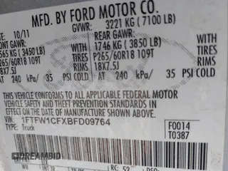 2011 Ford F-150 XL with VIN 1FTFW1CFXBFD09764, listed as a IAAI auction lot 41686653 with 143,009 mi miles. Bid and sale history available at carsss.com. Image 9.