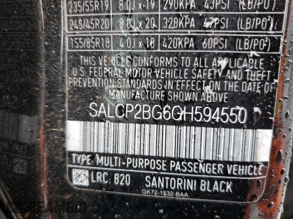 2016 Land Rover Discovery Sport SE with VIN SALCP2BG6GH594550, listed as a Copart auction lot 84305224 with 126,106 mi miles and Salvage Title. Bid and sale history available at carsss.com. Image 13.