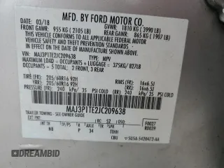 2018 Ford EcoSport SE z VIN MAJ3P1TE2JC209638, wystawiony jako Copart lot #54653455 z przebiegiem 47 915 mil mil oraz Nie do naprawy • Non repairable. Historia ofert i sprzedaży dostępna na DreamBid. Obrazek 12.