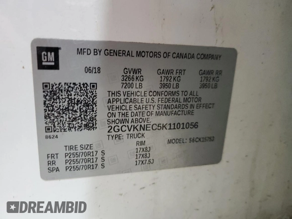 2019 Chevrolet Silverado 1500 Work Truck with VIN 2GCVKNEC5K1101056, listed as a Copart auction lot 48936565 with 206,840 mi miles and Salvage Title. Bid and sale history available at DreamBid. Image 12.