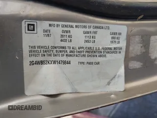 1998 Buick Regal LS with VIN 2G4WB52KXW1479844, listed as a IAAI auction lot 42093566 with 1 mi miles. Bid and sale history available at carsss.com. Image 9.